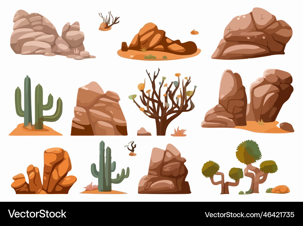 Hand-drawn of desert landscape elements including Hand-drawn of desert landscape elements including vector image