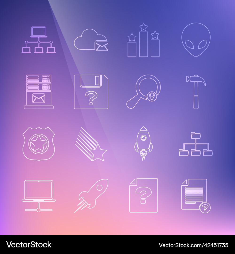 Set line unknown document folder tree hammer Set line unknown document folder tree hammer vector image