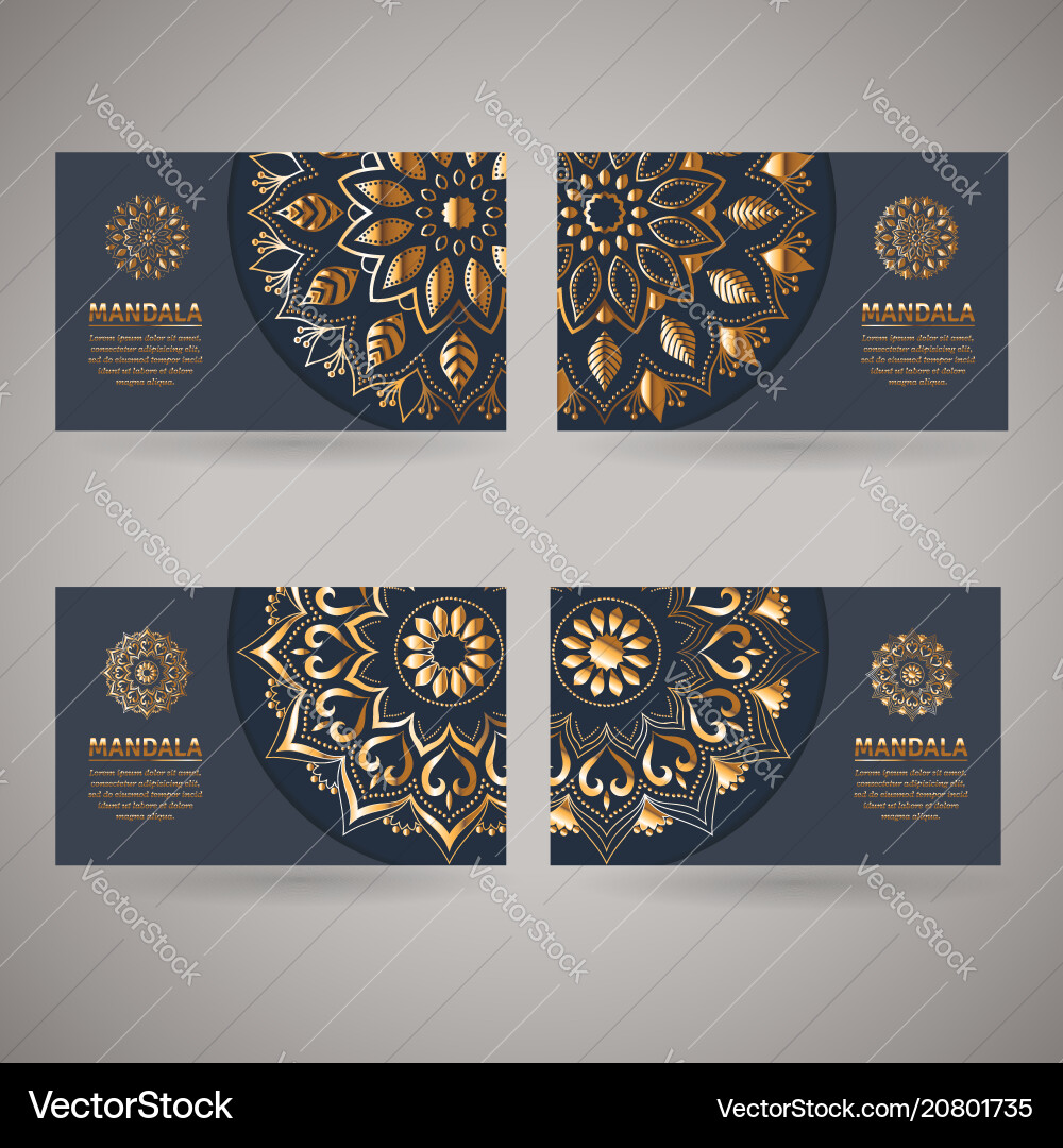 Set of four ornamental gold cards with flower Set of four ornamental gold cards with flower vector image
