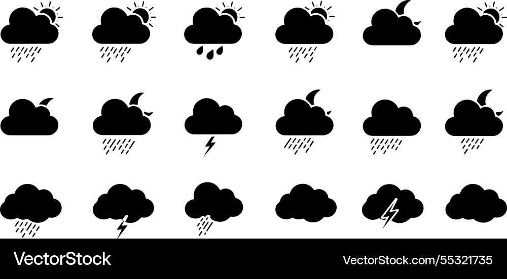 Set of simple weather icons for various conditions Vector Image