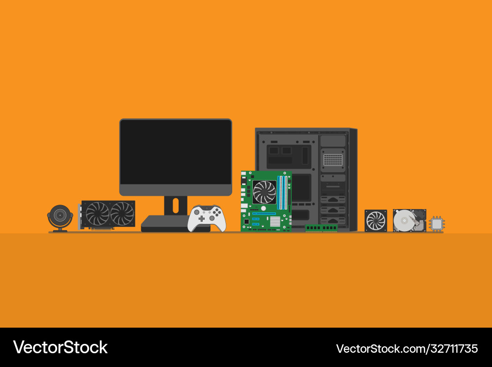 Set personal computer hardware pc components Set personal computer hardware pc components vector image