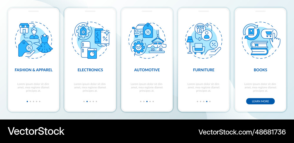 2d walkthrough c2c with blue thin linear icons 2d walkthrough c2c with blue thin linear icons vector image