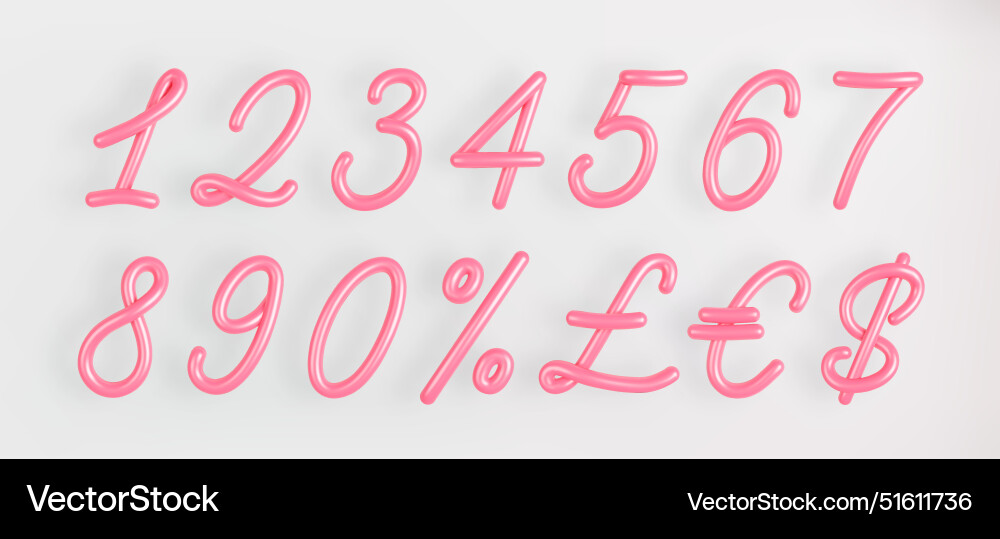3d pink script number set 123456789zero 3d pink script number set 123456789zero vector image