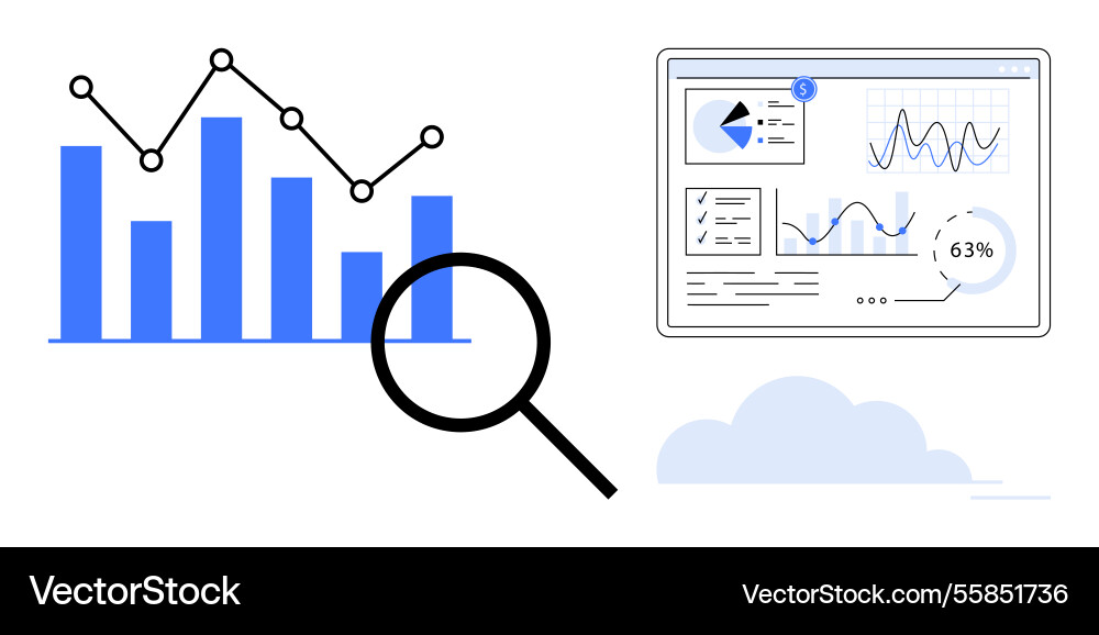 Data analysis with interactive charts bar graphs Data analysis with interactive charts bar graphs vector image