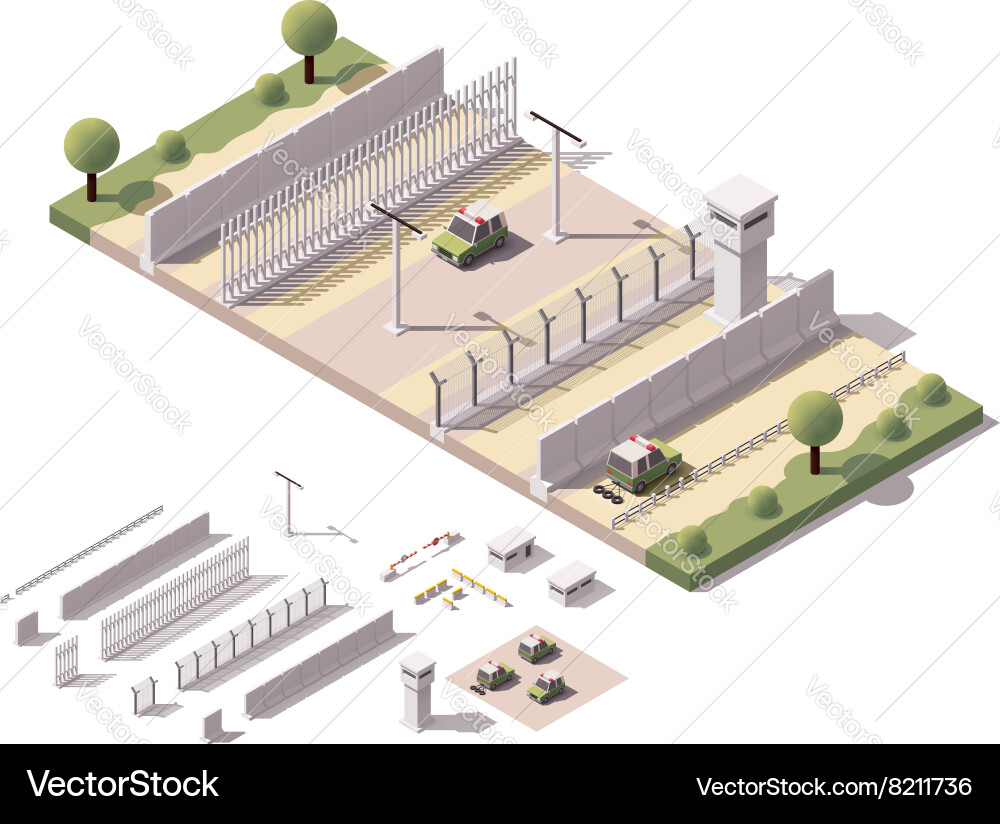 Isometric Border Security Checkpoint vector image