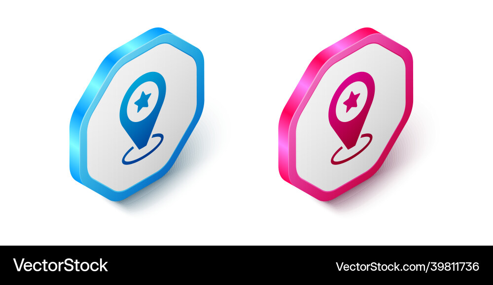 Isometric map pointer with star icon isolated Isometric map pointer with star icon isolated Vector Image