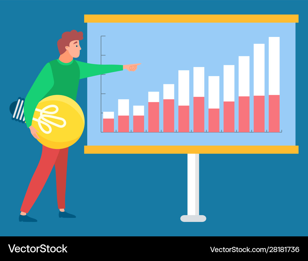 Man standing near statistic with light bulb Man standing near statistic with light bulb vector image