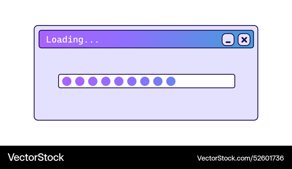 Old loading bar window with gradient in purple vector image