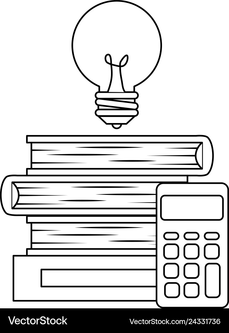 Pile text books with bulb and calculator Pile text books with bulb and calculator vector image