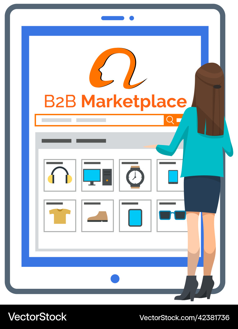 Purchasing manager looking at shopping program Purchasing manager looking at shopping program Vector Image