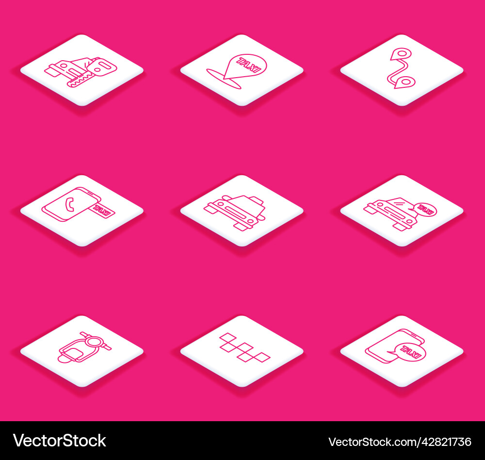 Set line car rental map pointer with taxi route Set line car rental map pointer with taxi route vector image