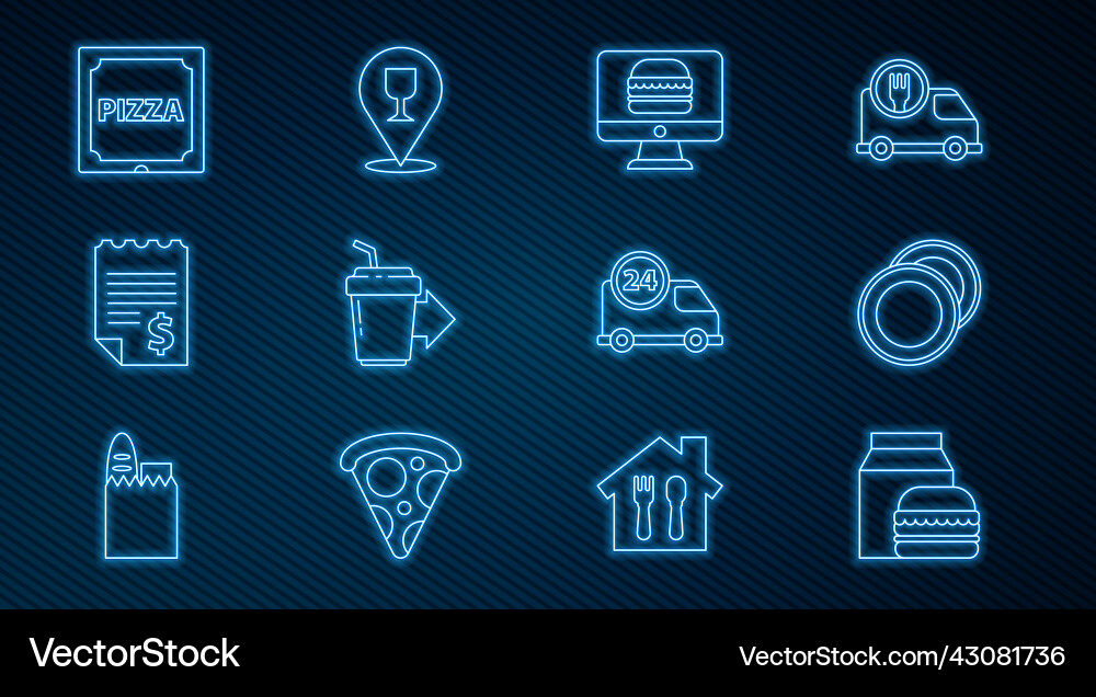 Set line online ordering and burger delivery Vector Image
