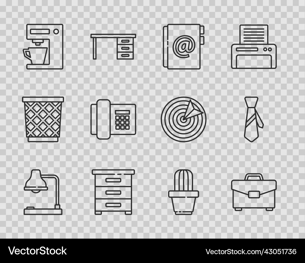 Set line table lamp briefcase address book Set line table lamp briefcase address book vector image