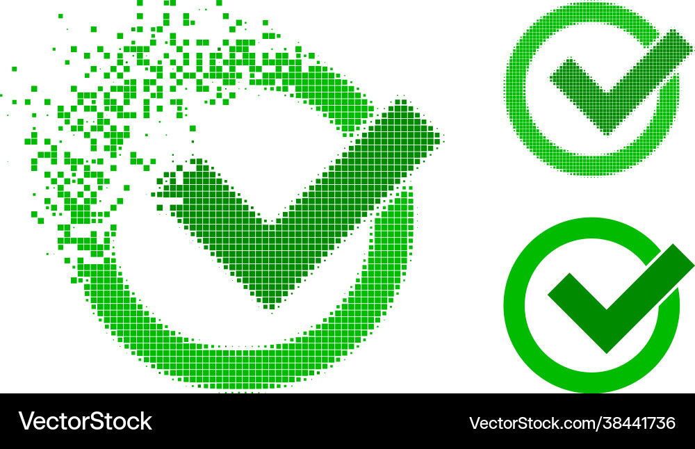 Shredded pixelated validation glyph with halftone Shredded pixelated validation glyph with halftone Vector Image