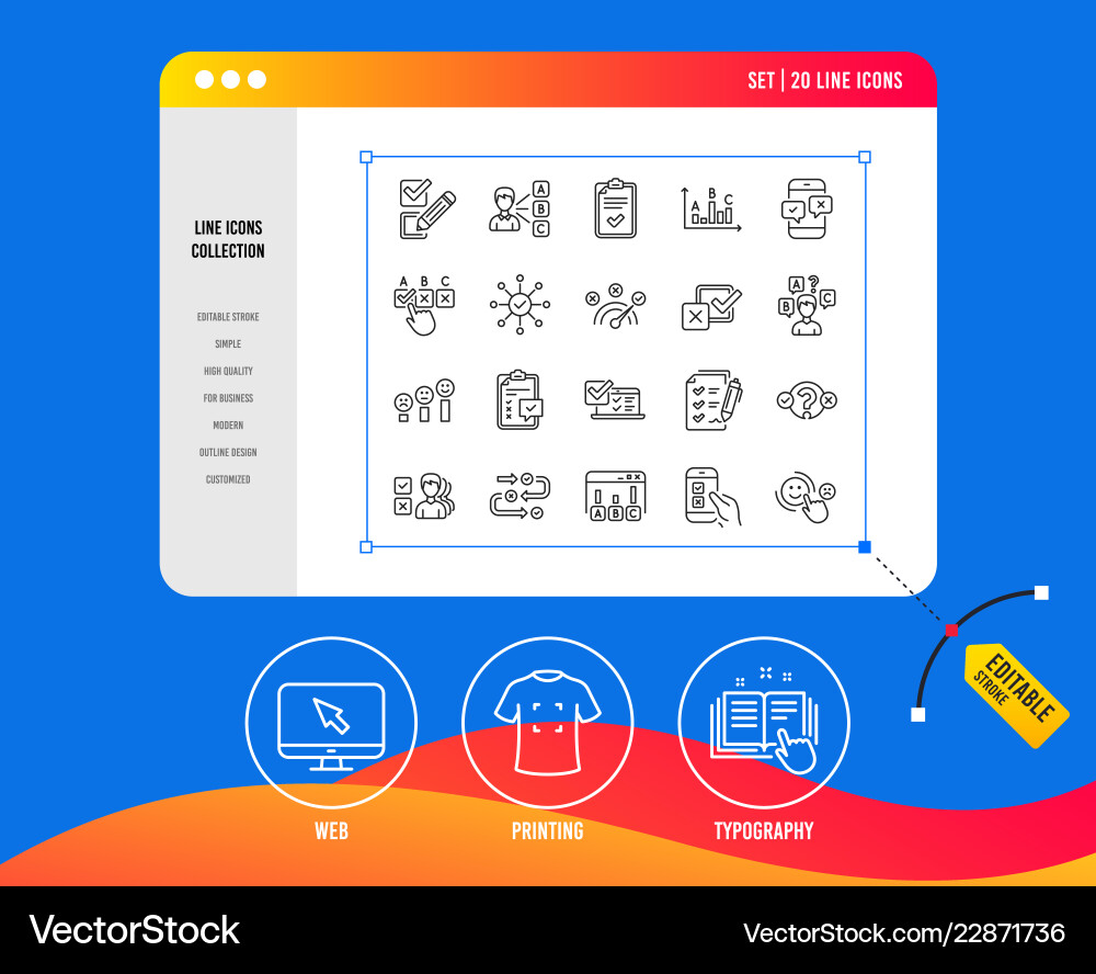 Survey or report line icons set of opinion Survey or report line icons set of opinion Vector Image
