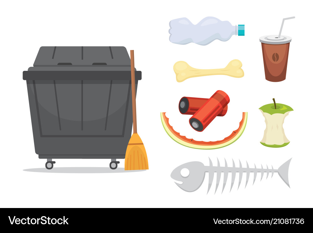 Trash and garbage set in cartoon Trash and garbage set in cartoon Vector Image