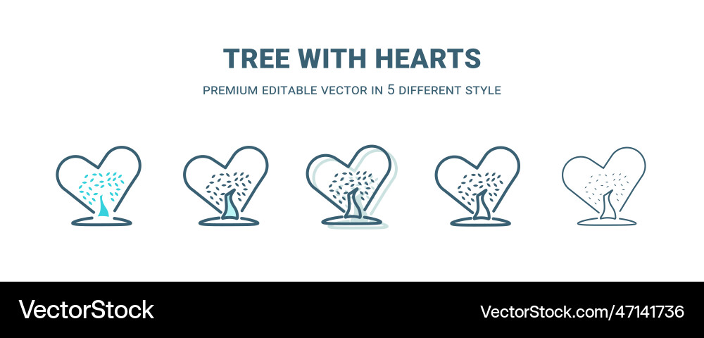 Tree with hearts icon in 5 different style Tree with hearts icon in 5 different style vector image