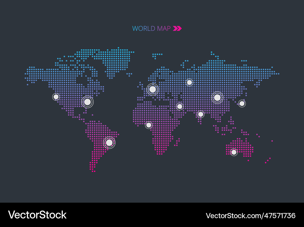 World icon with map pointers blue pink gradient Vector Image