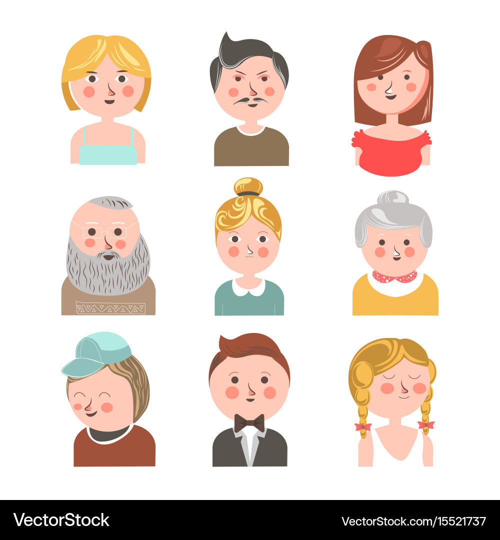 Different aged people faces Royalty Free Vector Image
