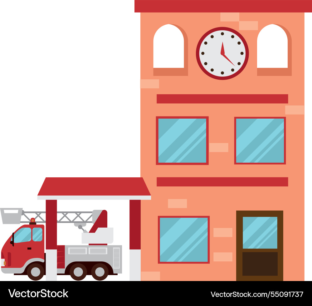 Firefighter station with clock Vector Image