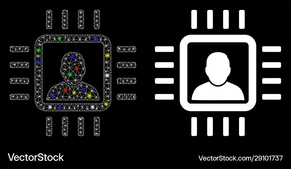 Flare mesh network neuro processor icon with flash Flare mesh network neuro processor icon with flash vector image