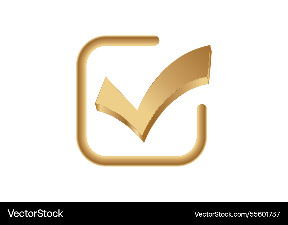 Golden checkbox icon with bold check mark Vector Image