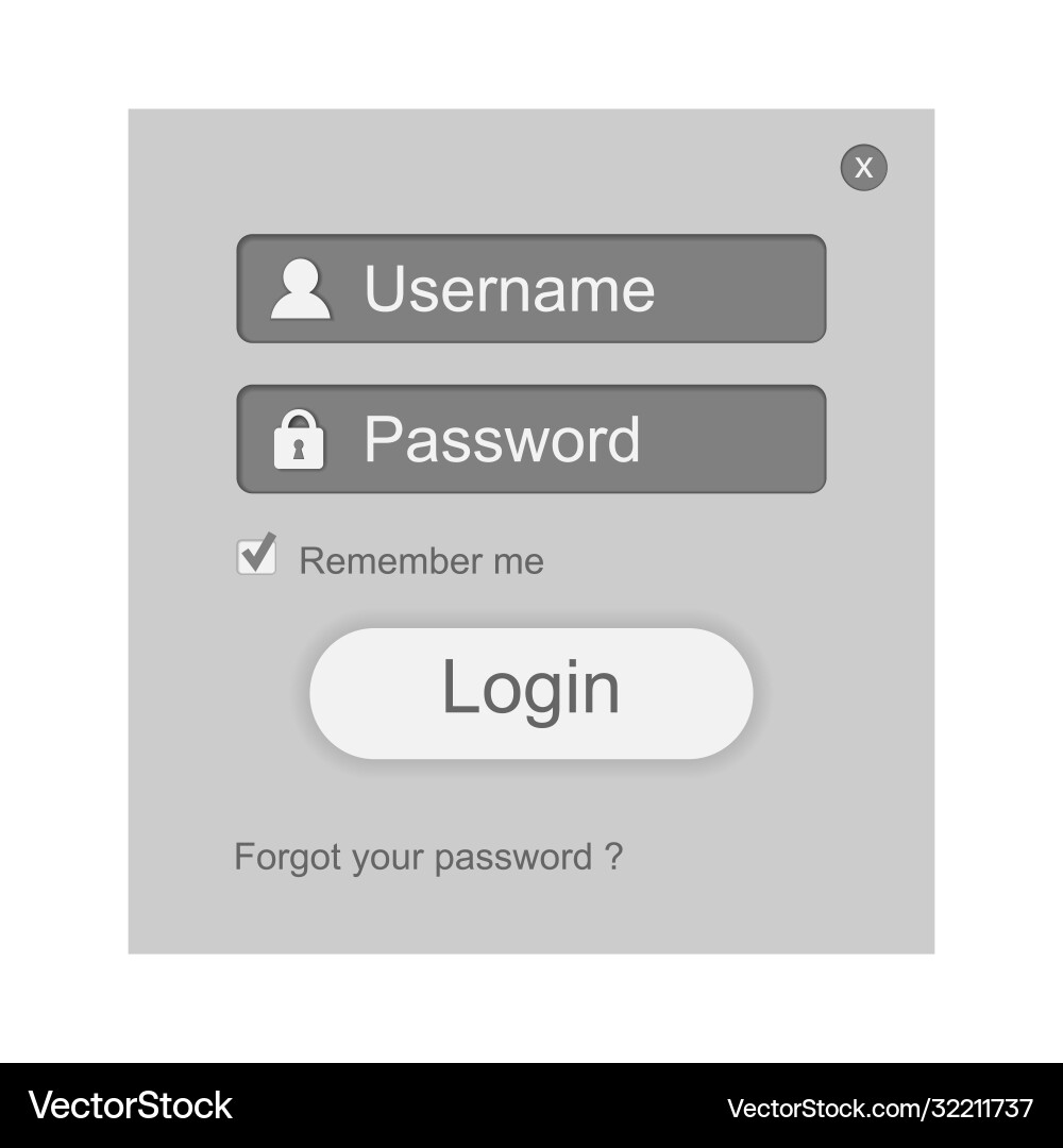 Grey login box form ui element Vector Image