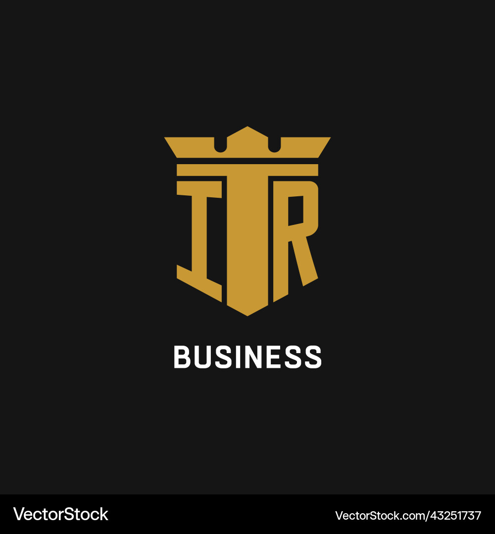 Ir initial logo with shield and crown style Ir initial logo with shield and crown style Vector Image