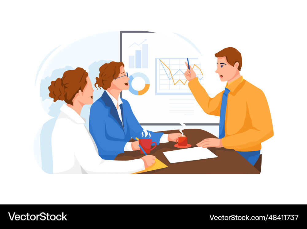 Man is pointing at the chart to give guidance Man is pointing at the chart to give guidance vector image