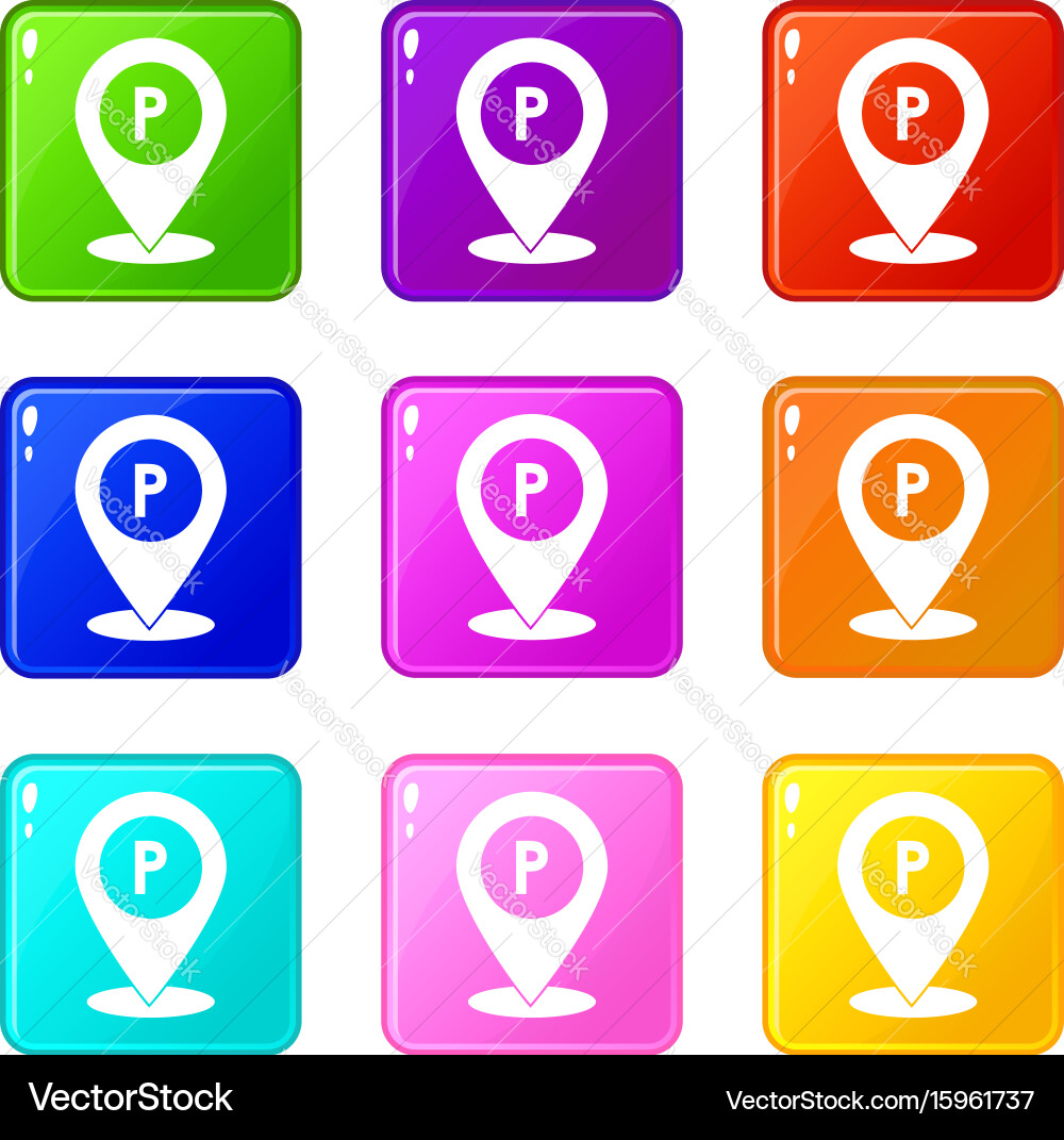 Map pointer with car parking sign set 9 Vector Image