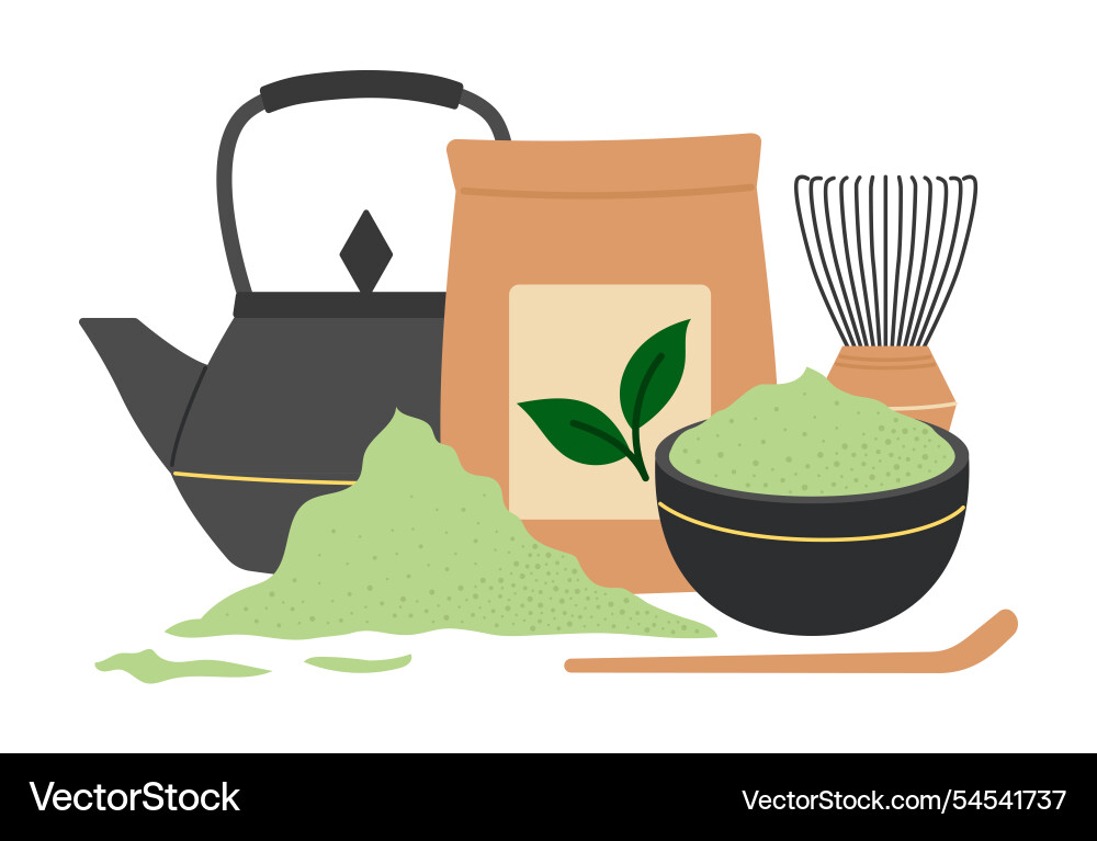 Matcha Tee japanische grüne Zeremonie Kochen Matcha Tee japanische grüne Zeremonie Kochen vektorbild