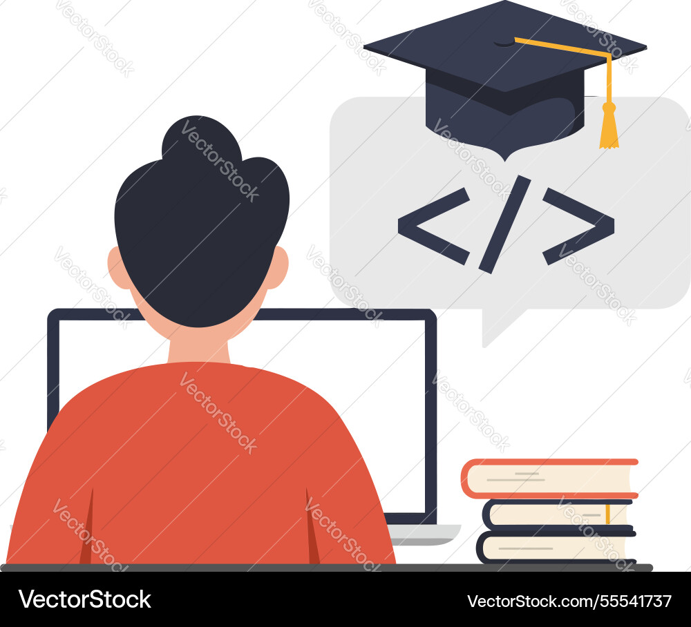 Person studying coding with graduation cap Person studying coding with graduation cap vector image