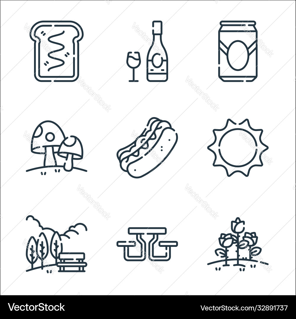 Picnic line icons linear set quality Picnic line icons linear set quality Vector Image