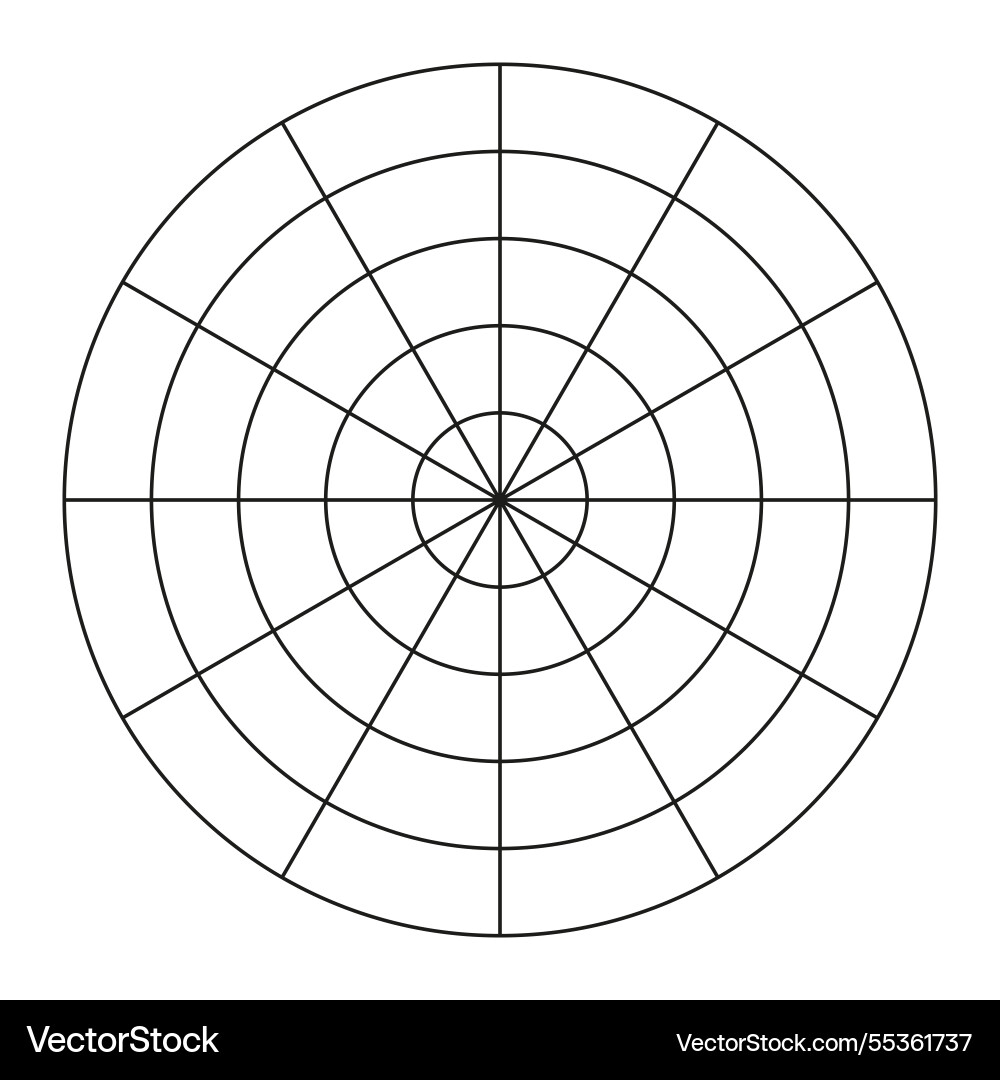 Polar grid of 12 segments and 4 concentric circles Polar grid of 12 segments and 4 concentric circles vector image