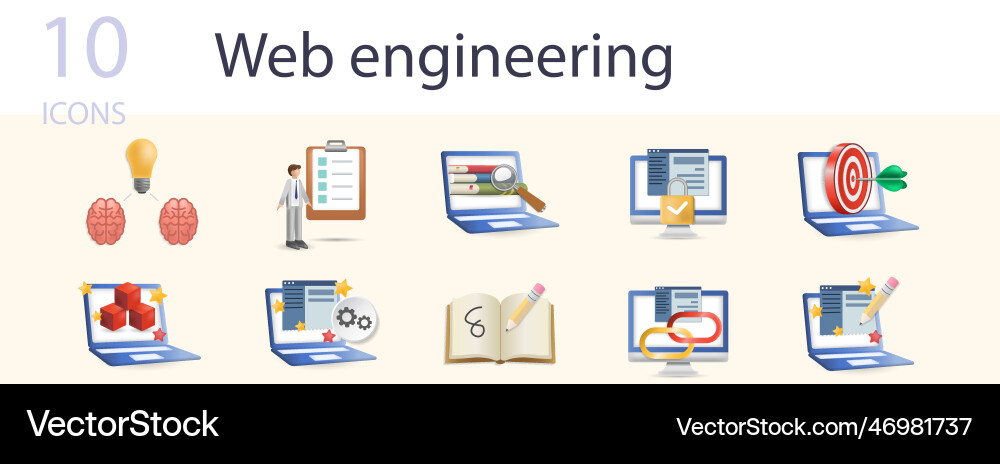 Web Engineering setzen kreative Icons brainstorm Vektorbild