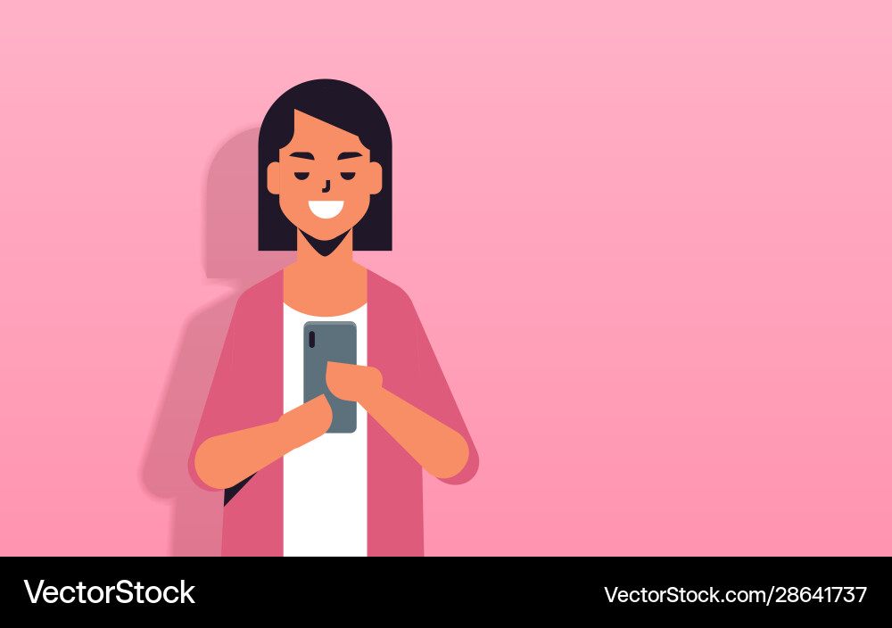 Woman holding cellphone girl using smartphone Woman holding cellphone girl using smartphone vector image