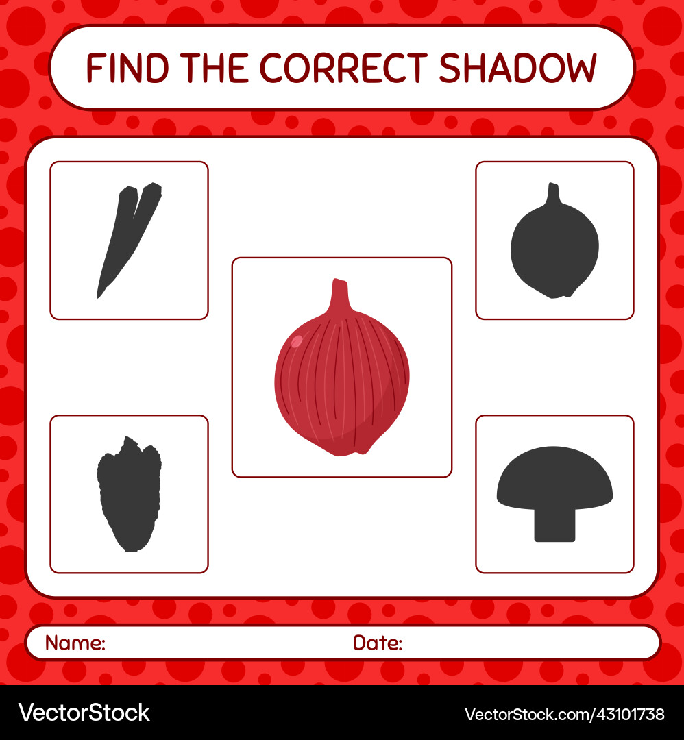Find the correct shadows game with onion Find the correct shadows game with onion Vector Image