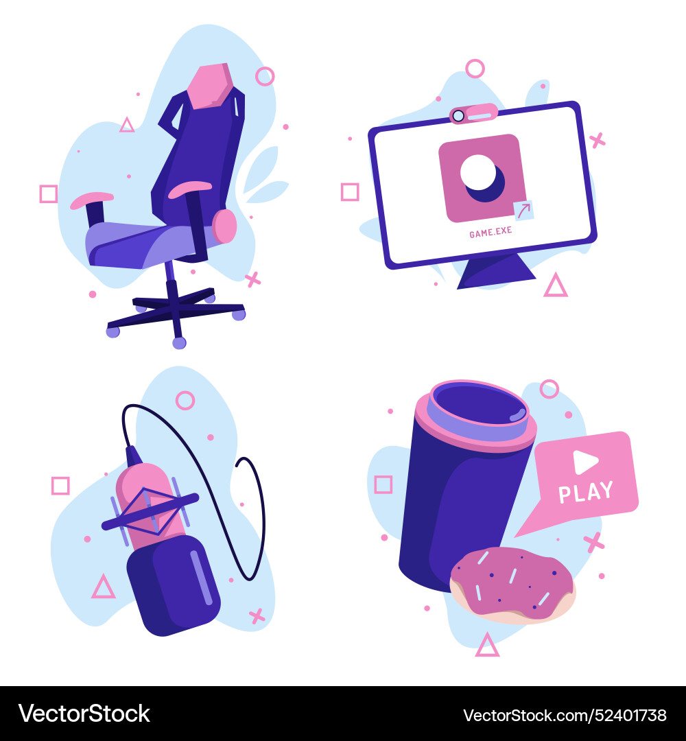 Flat game streamer elements collection vector image