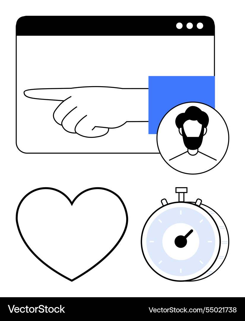Hand pointing in browser window with heart Hand pointing in browser window with heart vector image