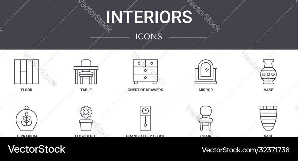 Interiors concept line icons set contains Interiors concept line icons set contains vector image