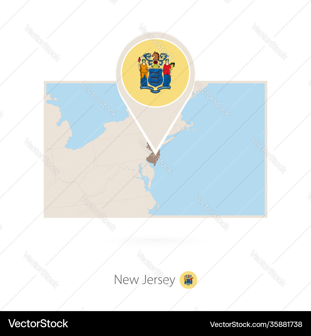 Rectangular map us state new jersey with pin vector image