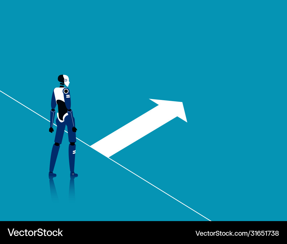 Robot with start line startup Robot with start line startup vector image