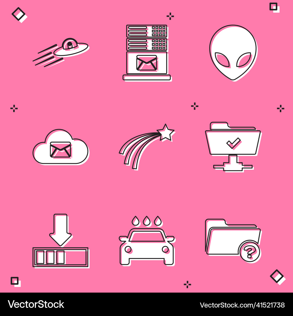 Set ufo flying spaceship and alien mail server Set ufo flying spaceship and alien mail server vector image
