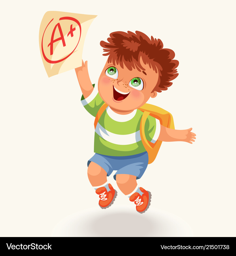 Smiling boy with test paper mark Smiling boy with test paper mark vector image