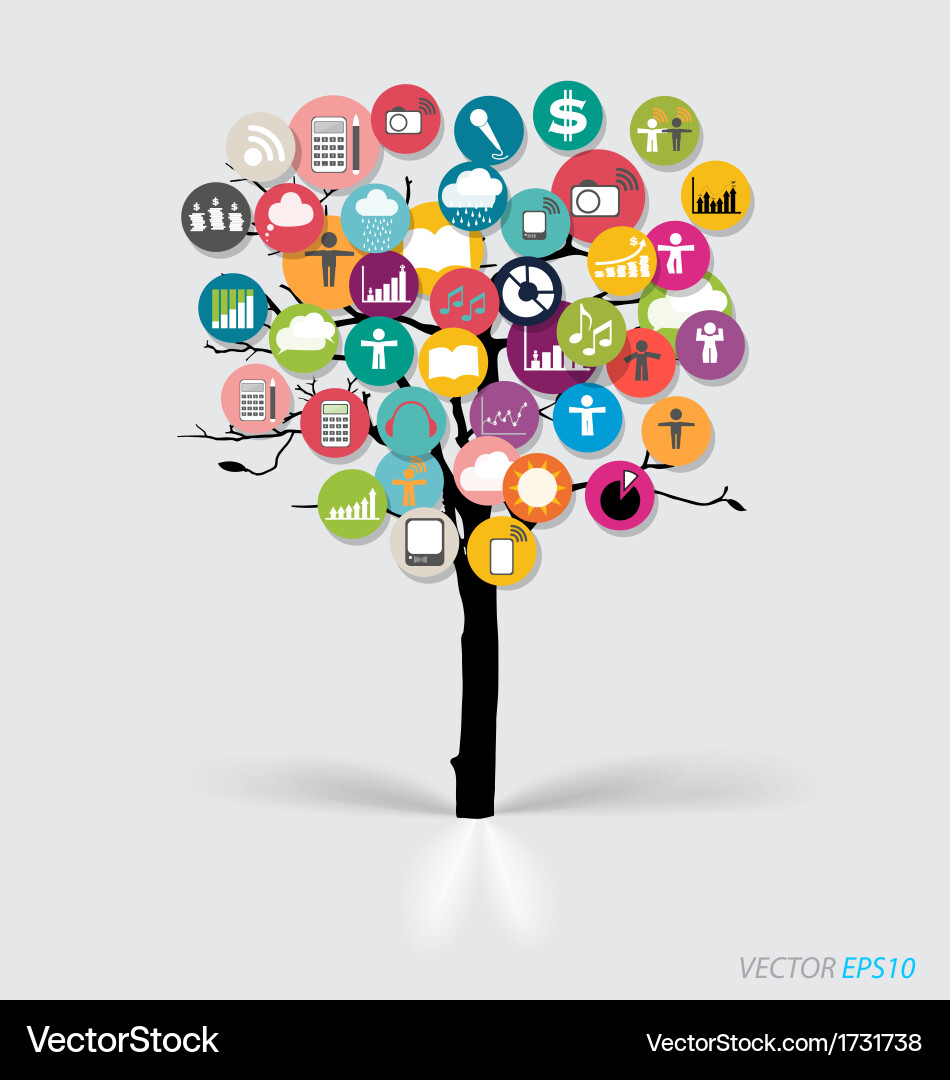Tree with cloud of colorful application Vector Image