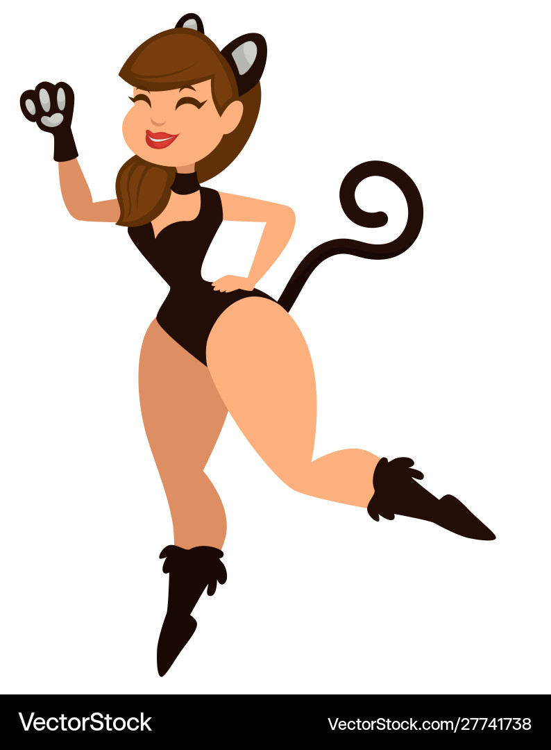 Woman in sexy cat suit with tail paw and ears Woman in sexy cat suit with tail paw and ears vector image