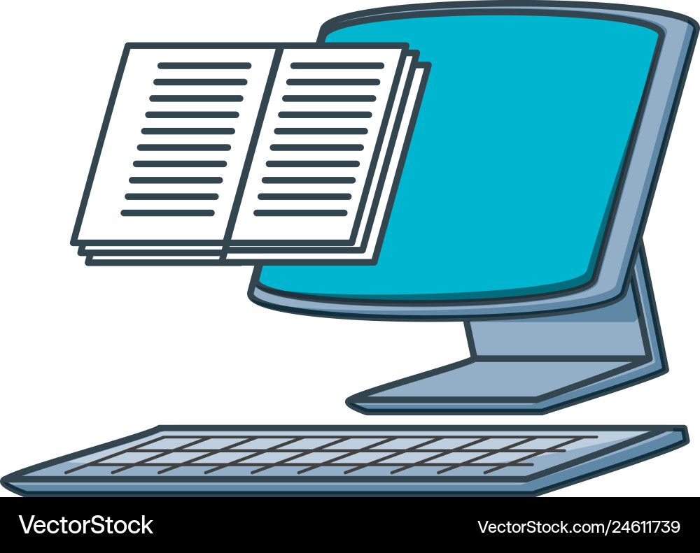 Desktop computer with book Vector Image