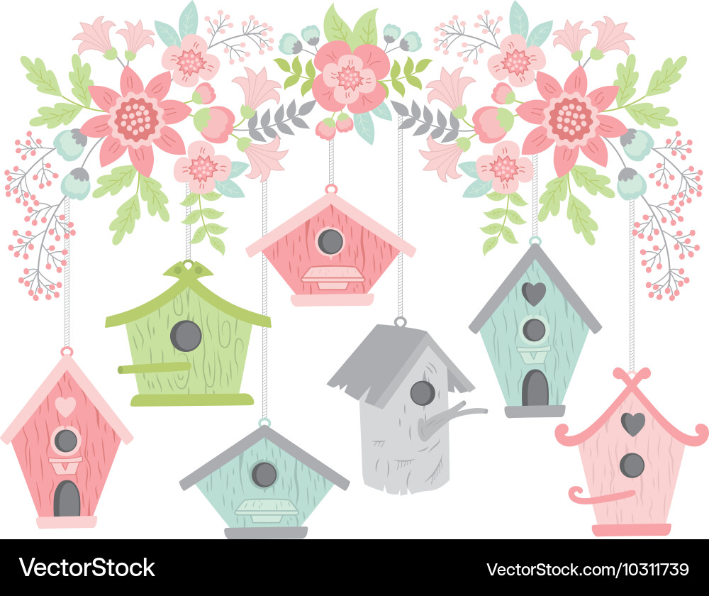 Flowers with bird houses Vector Image