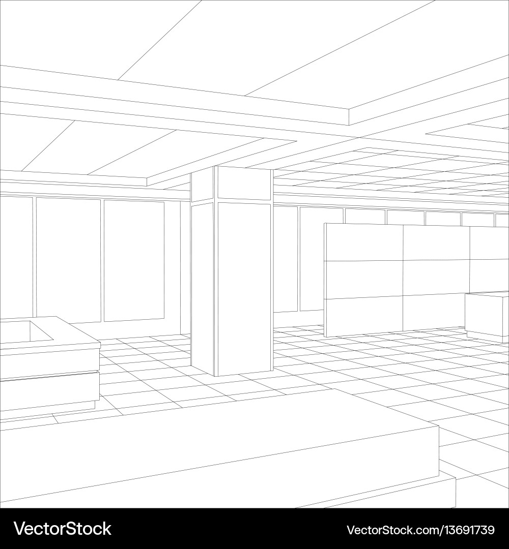 Innenbüro skizziert Tracing Innenbüro skizziert Tracing vektorbild