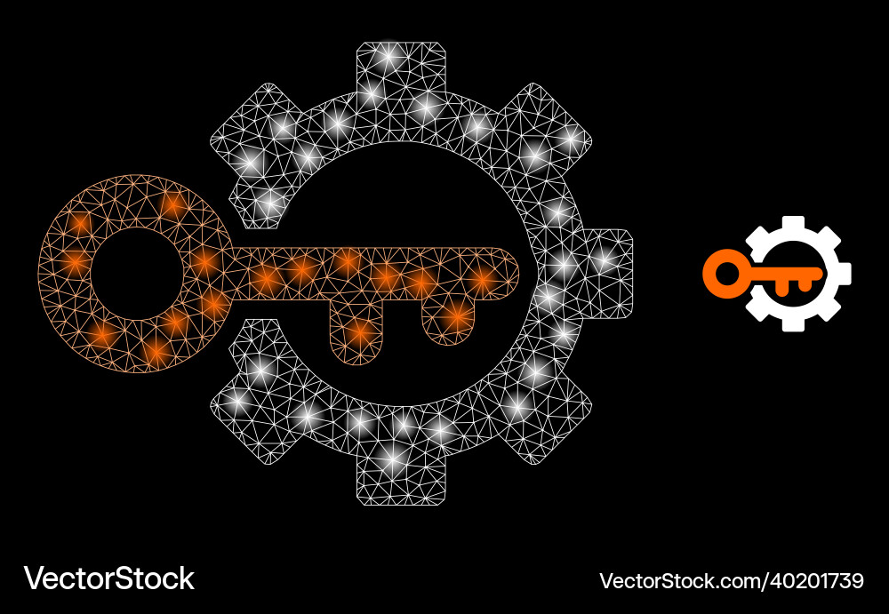 Mesh web key options gear with glowing Mesh web key options gear with glowing vector image